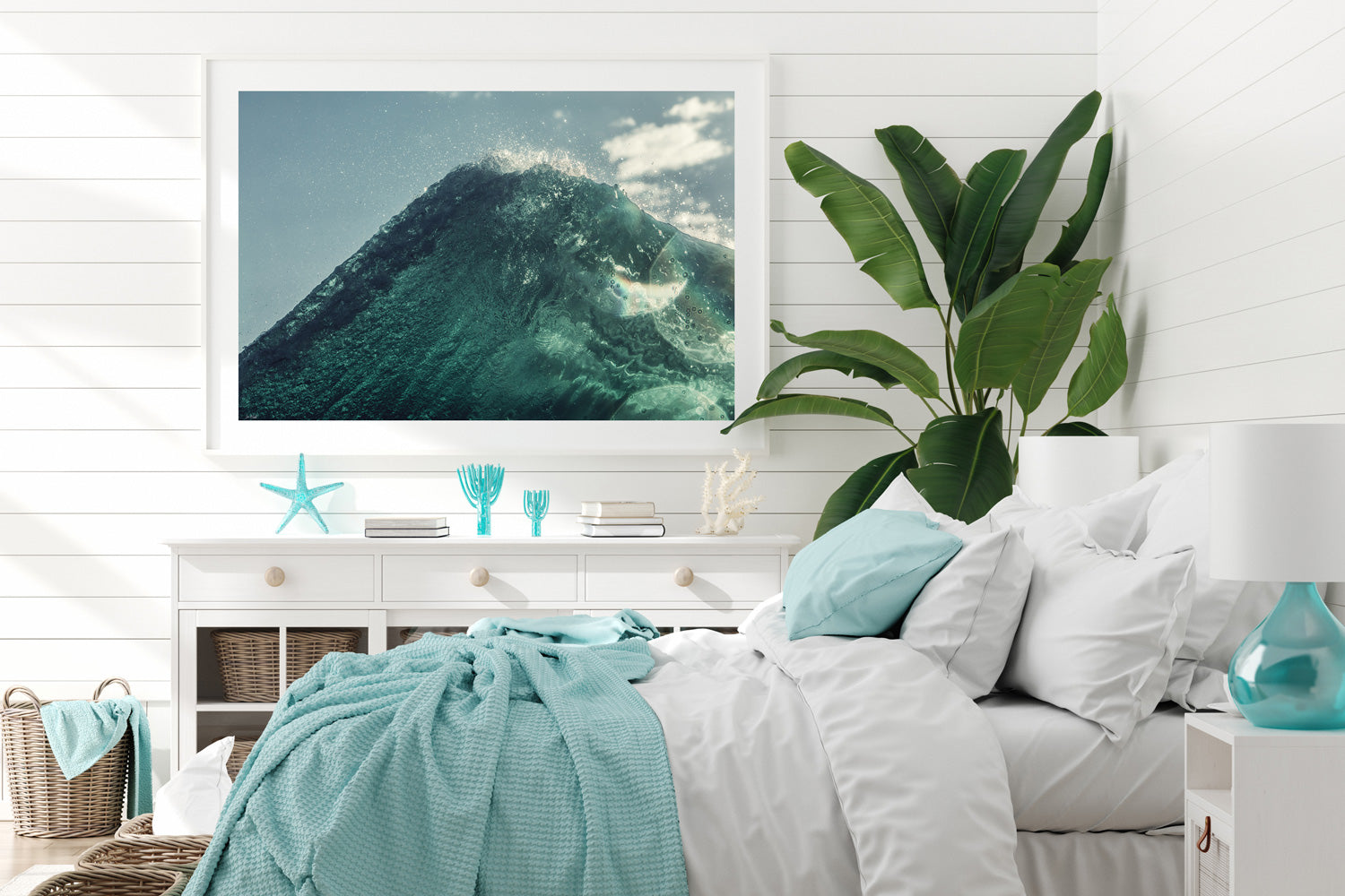 Wave art white frame beach styled room