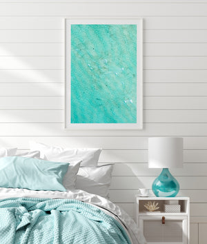 Abstract beach print wall art in white frame