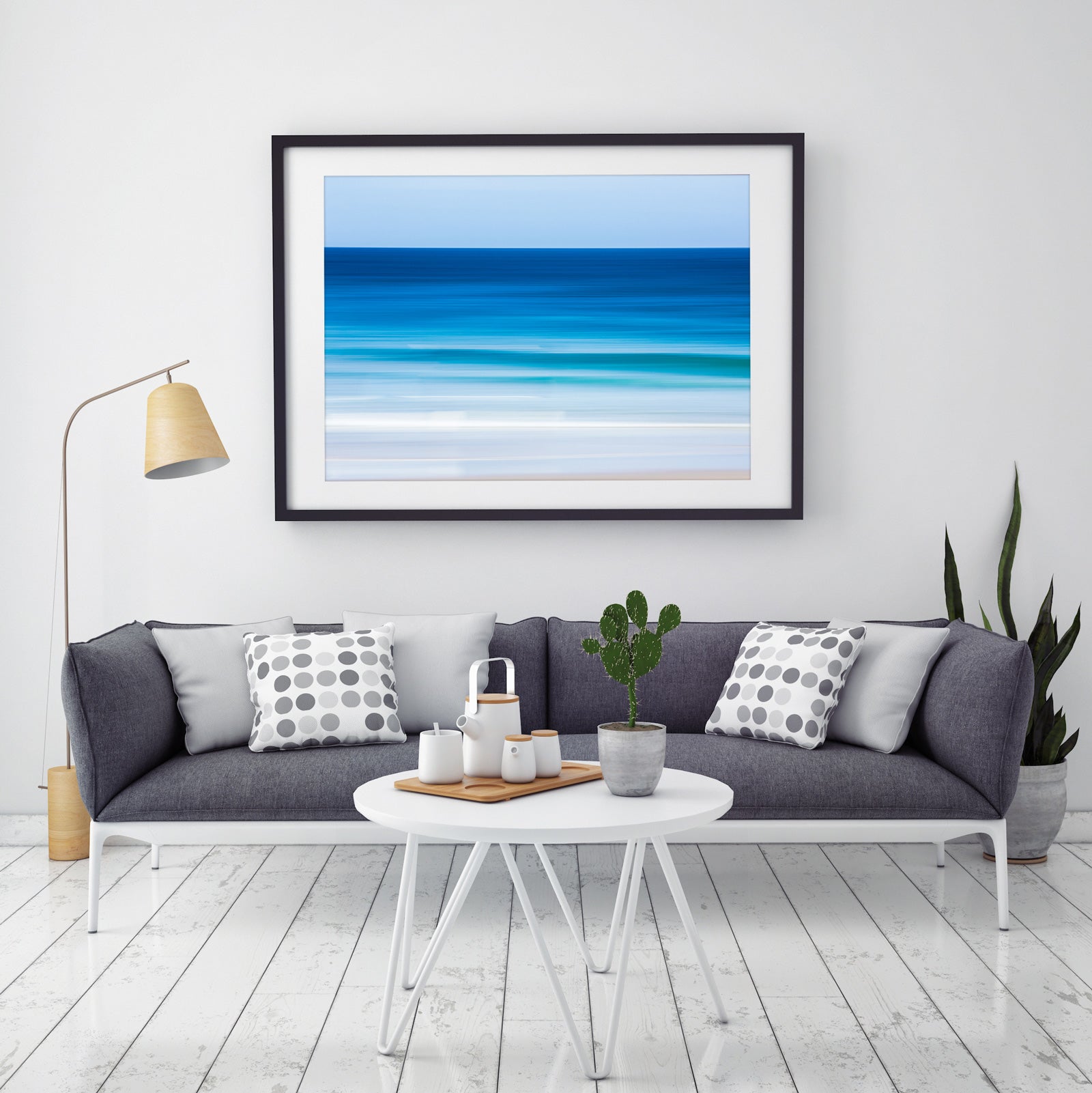 Revitalize beach abstract print with blue and white textured look