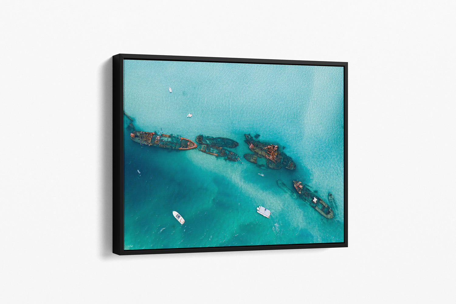 The Wrecks Float Frame Canvas black coastal print