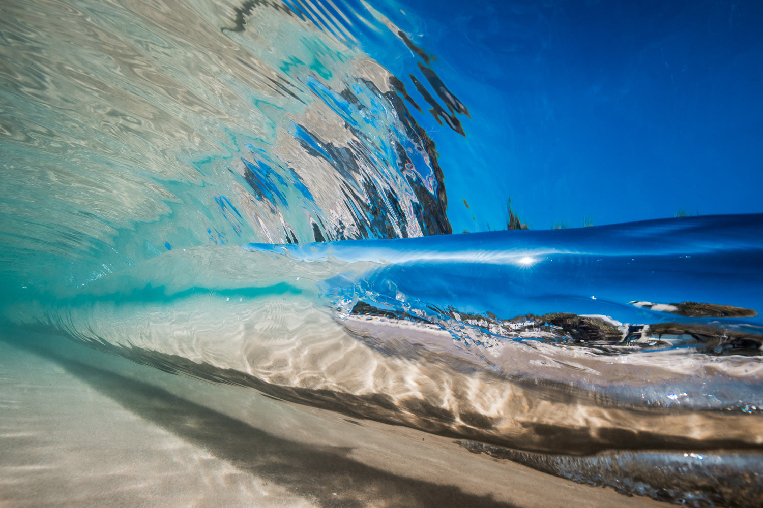Underwater Beach Print wave breaking oak frame