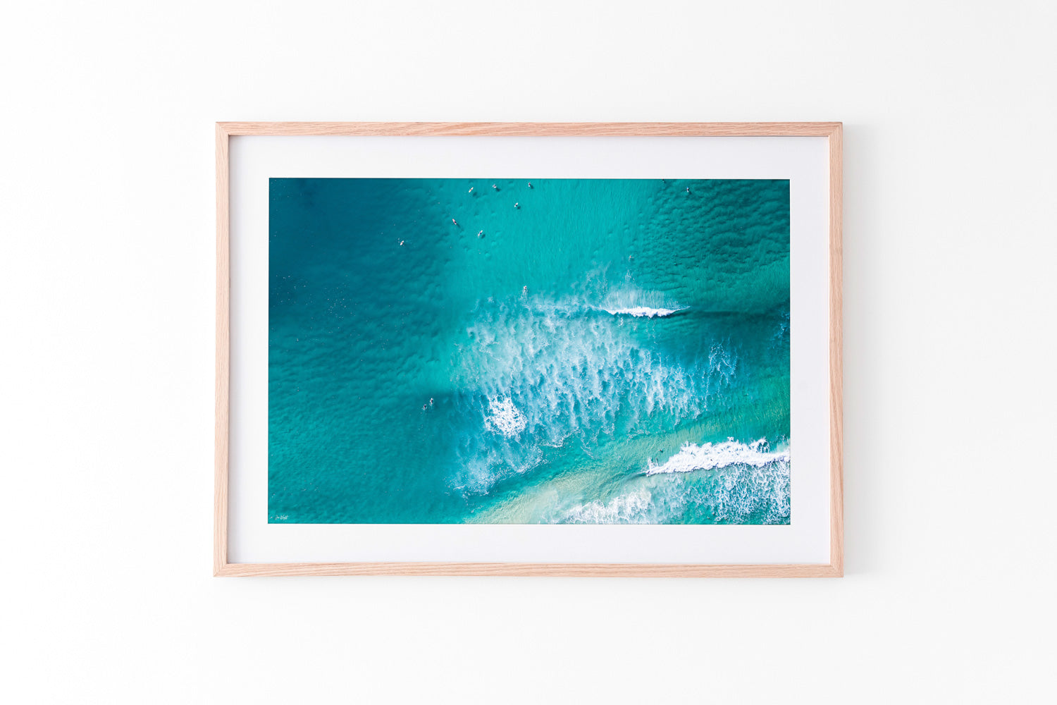 Aerial Beach Print oak frame
