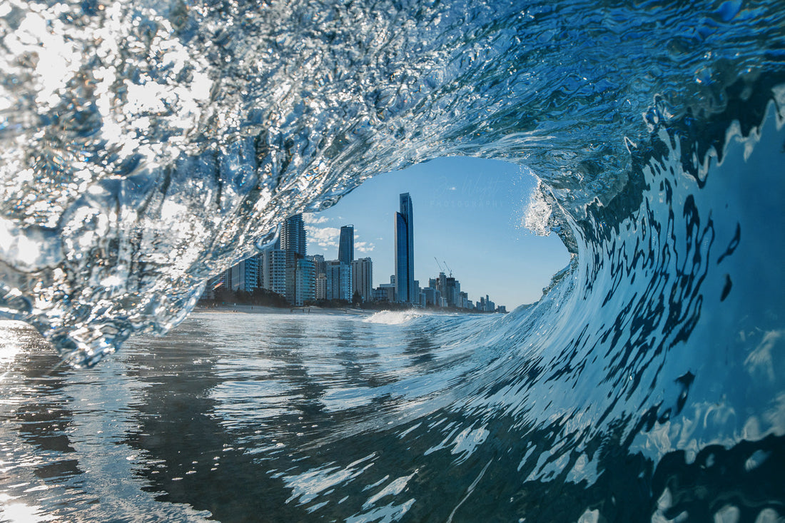 Soul Surfing, a wave barrel at Surfers Paradise on the Gold Coast, a landscape fine art print.