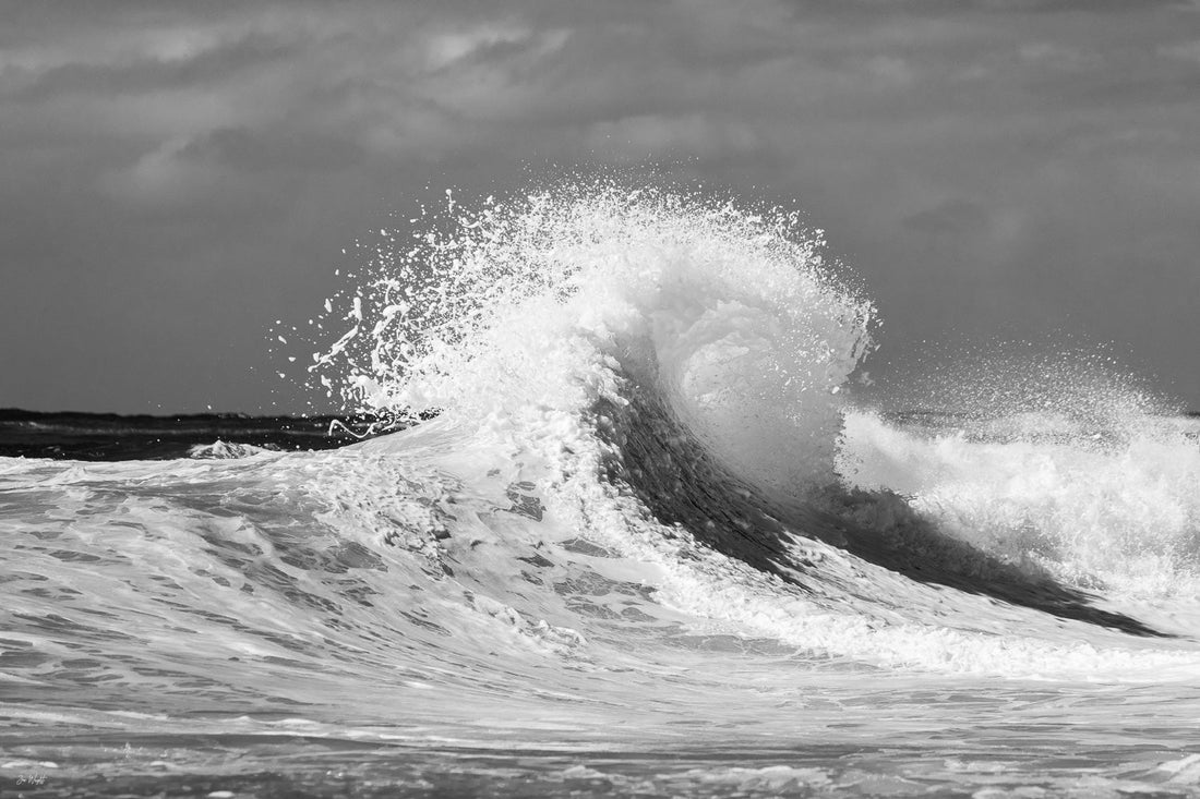 Wish Wash Wave in black and white, two waves colliding off the rocks at Snapper Rocks