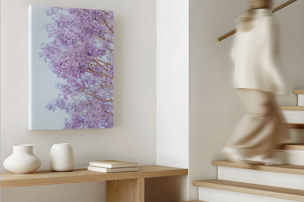 The Jacaranda Veil print shown as a canvas.
