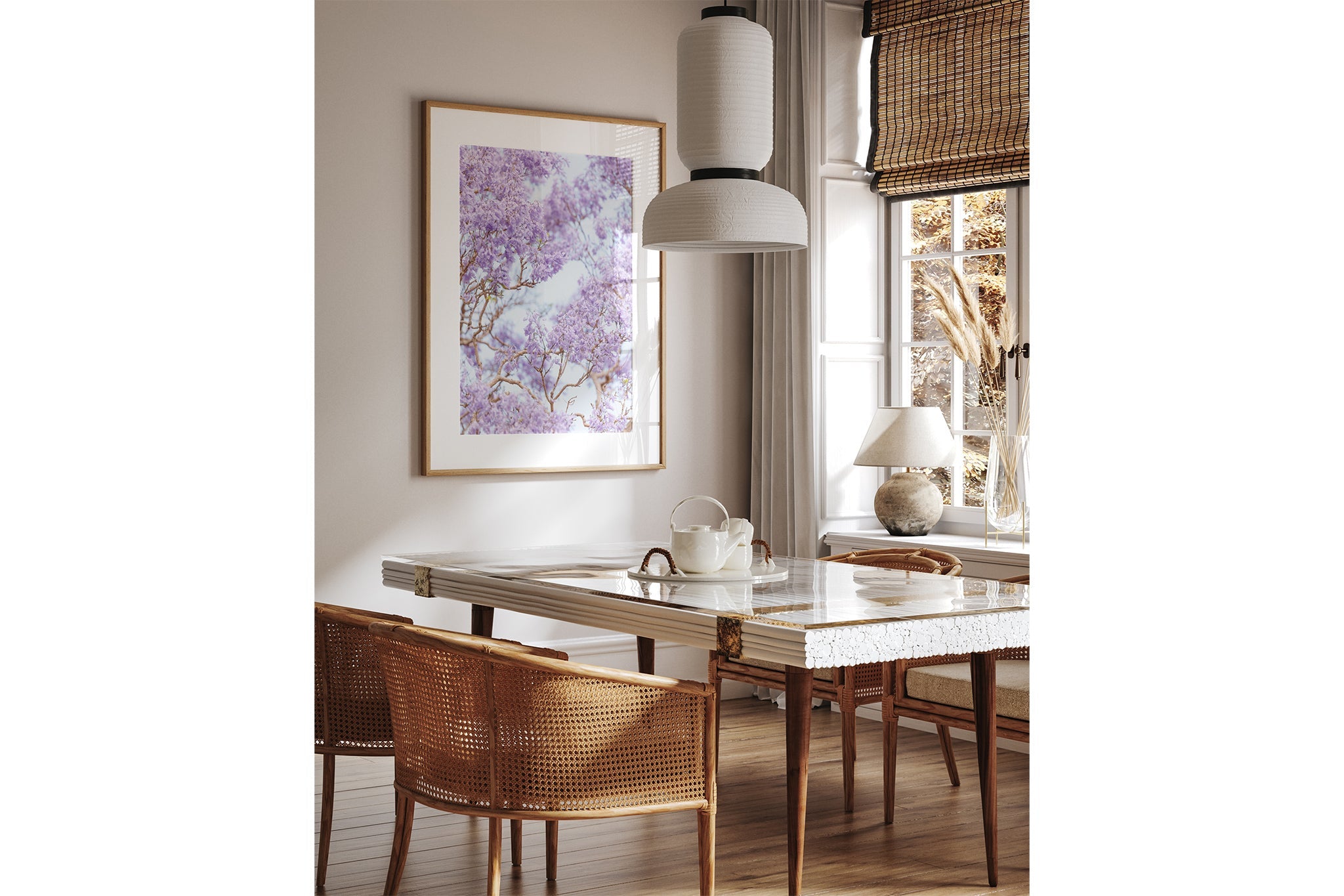 The Purple Canopy print shown framed in oak.