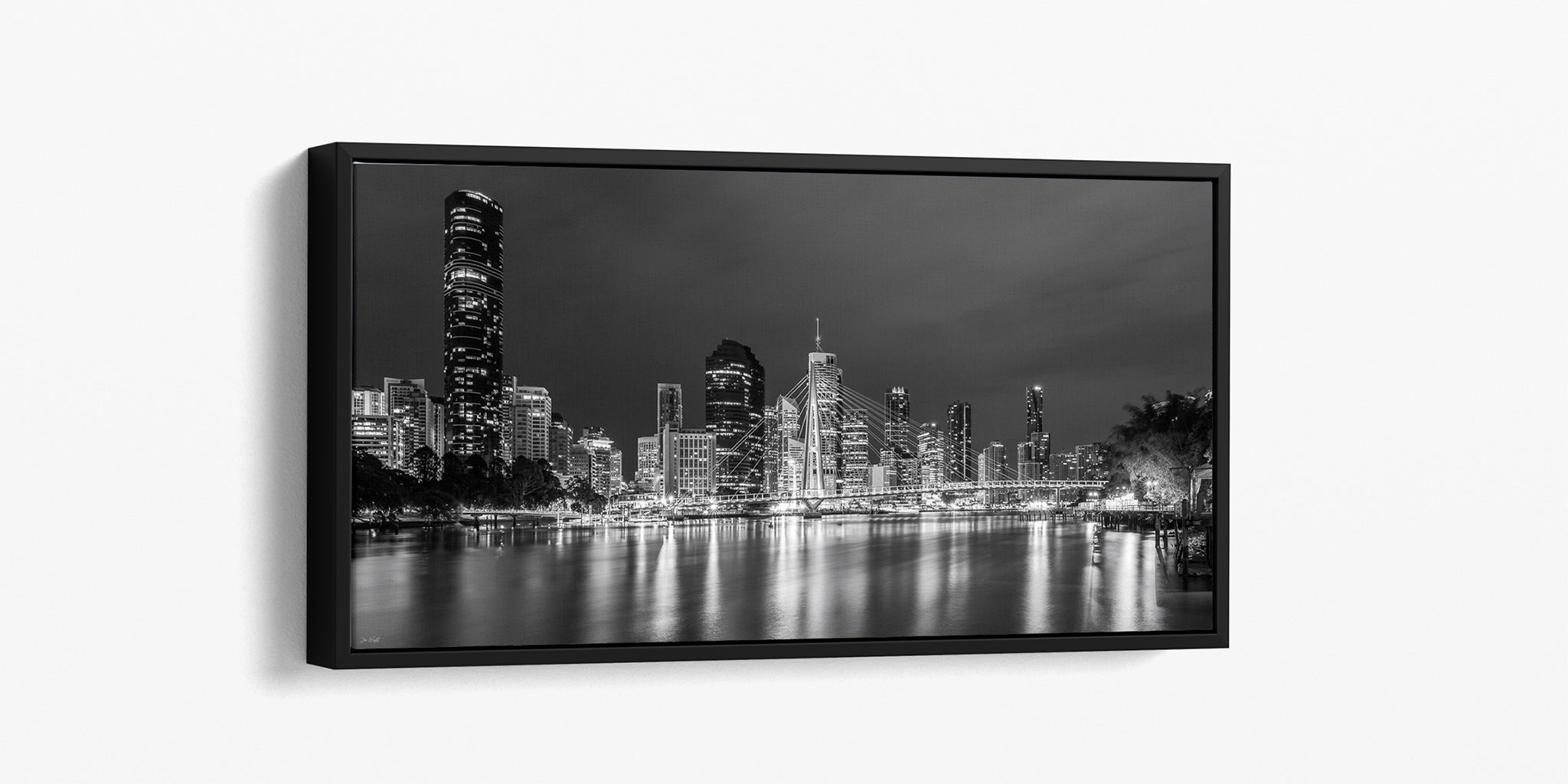 River City Nights - Float Frame Canvas Black