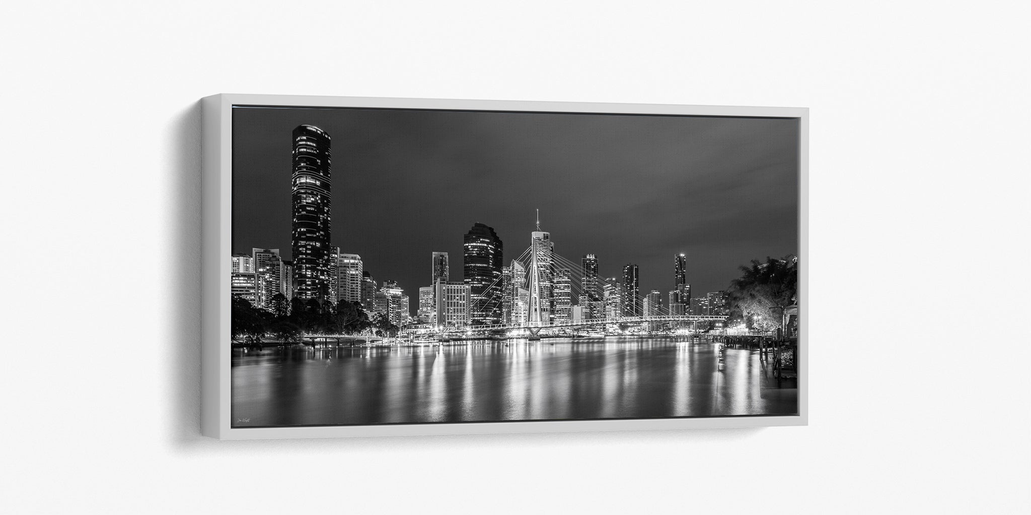 River City Nights - Float Frame Canvas White