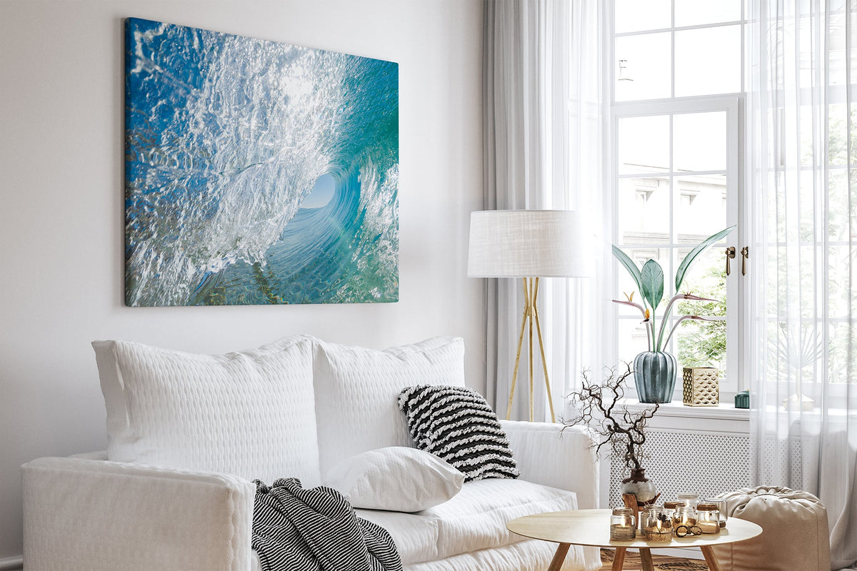 Glass Tunnel print shown as a canvas print in a white room.