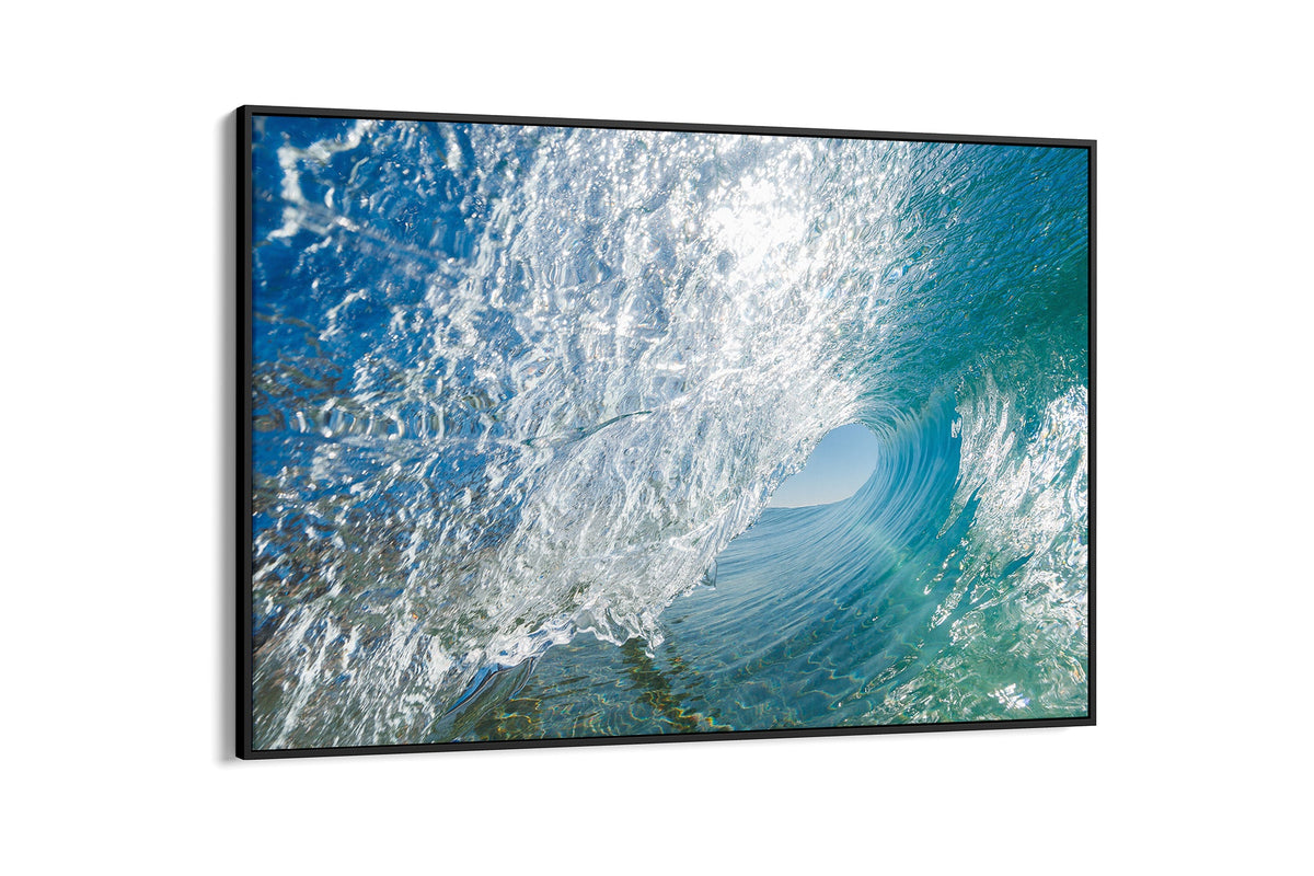Glass Tunnel print shown as a canvas in a black float frame.