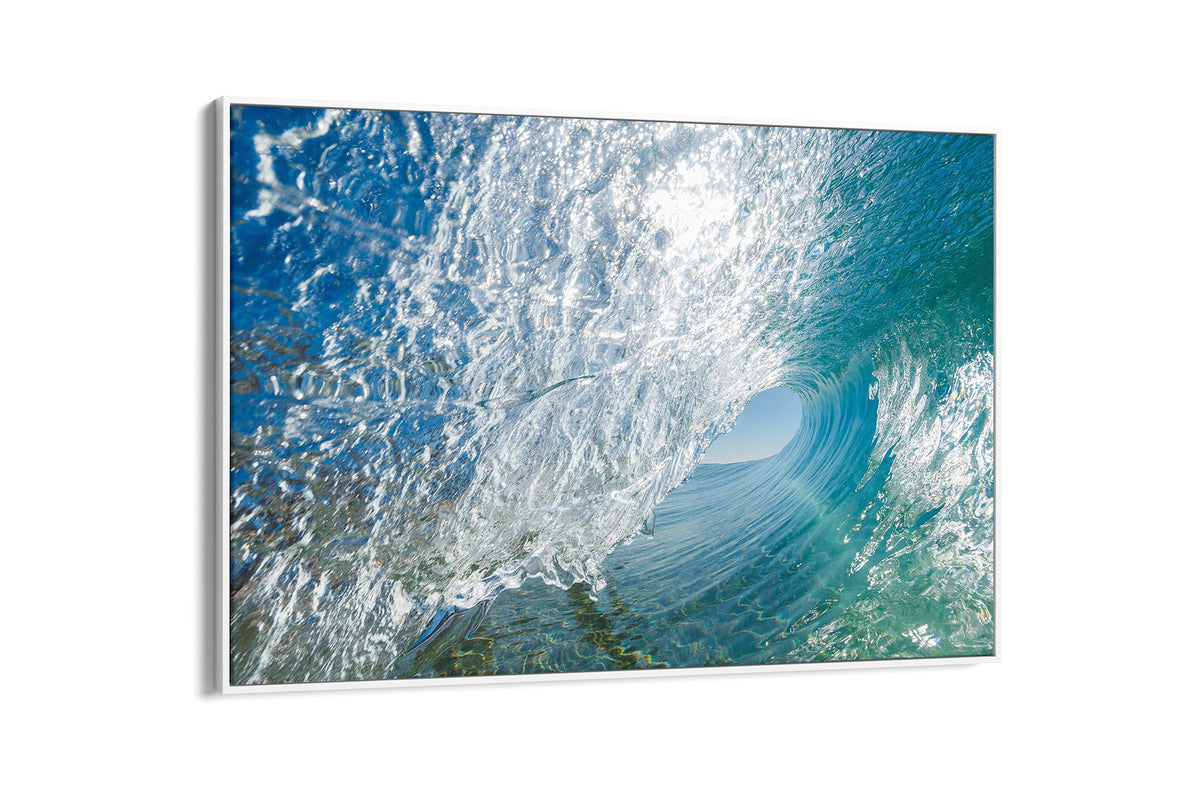 Glass Tunnel print shown as a canvas in a white float frame.