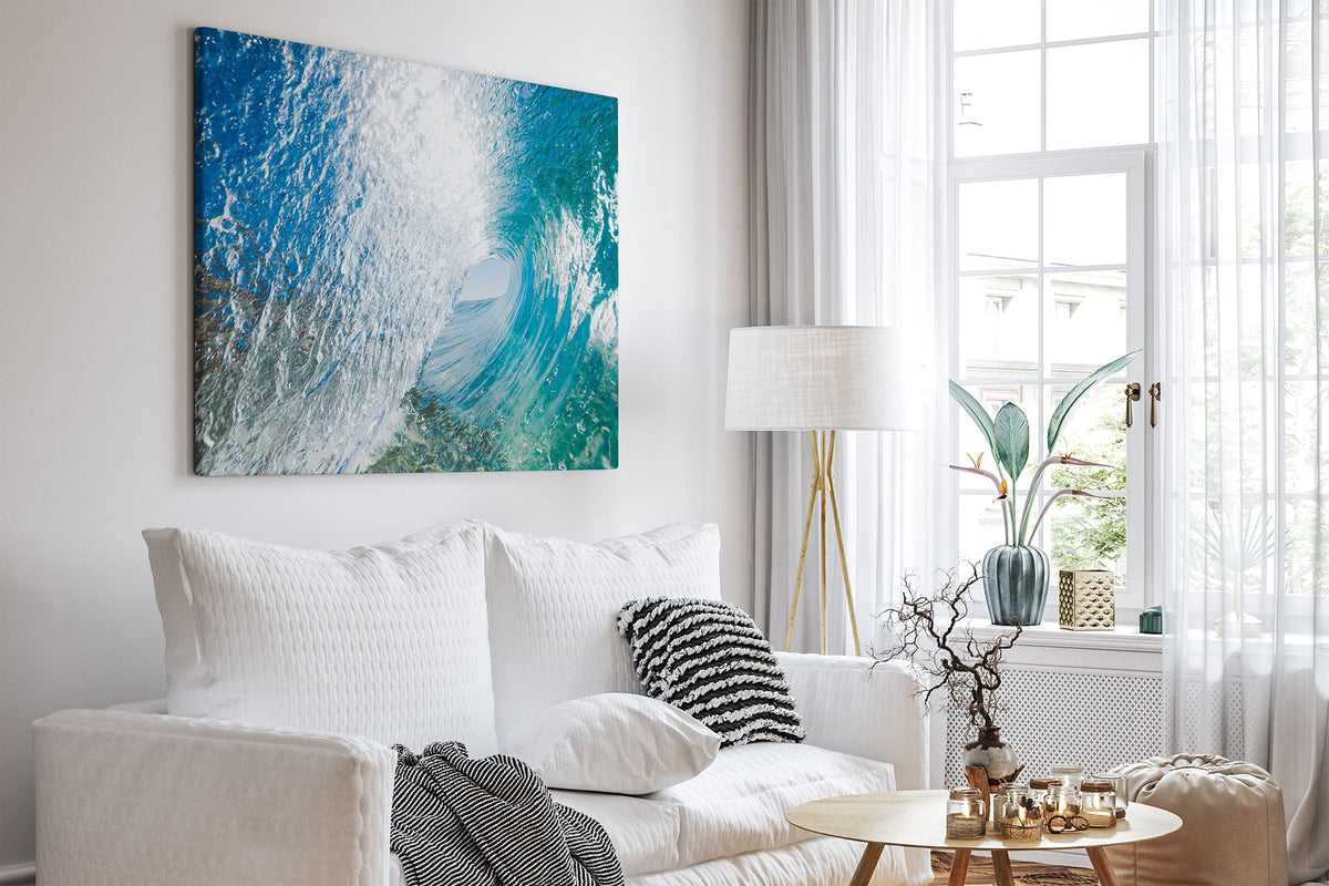 Blue Chamber print shown as a canvas print in a white room.