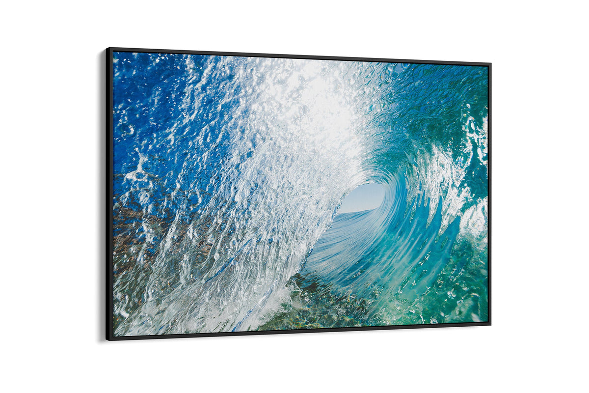 Blue Chamber print shown as a canvas in a black float frame.