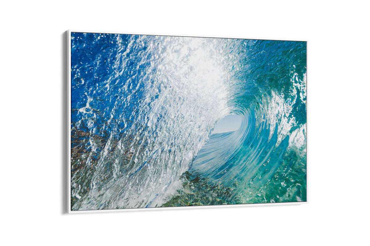 Blue Chamber print shown as a canvas in a white float frame.