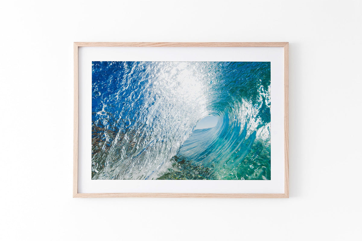 Blue Chamber print shown framed in oak.