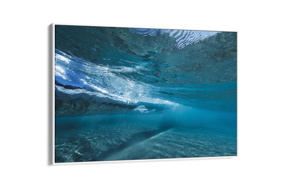 Quiet Shallows print shown as a canvas in a white float frame.