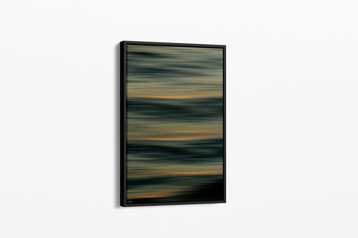 Amber Lines print shown as a canvas in a black float frame.