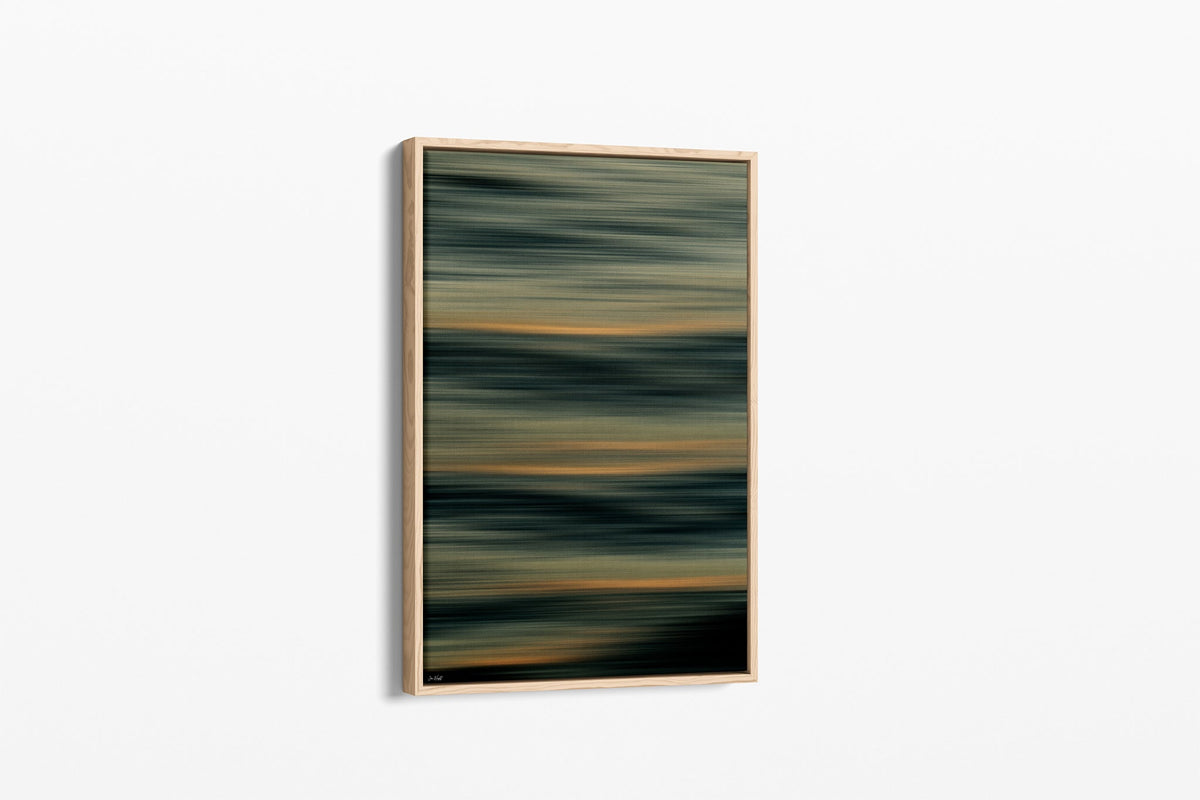 Amber Lines print shown as a canvas in an oak float frame.