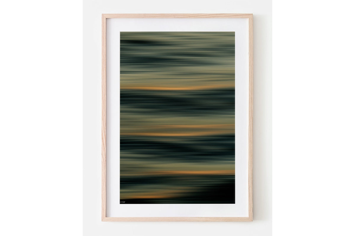 Amber Lines print shown framed in oak with a white mat.