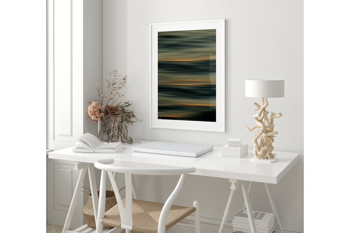 Amber Lines print shown framed in white.