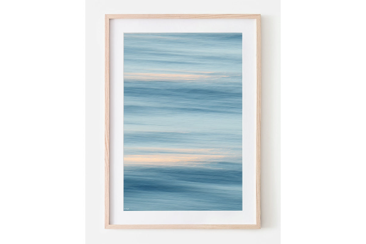 Soft Horizon print shown framed in oak with a white mat.