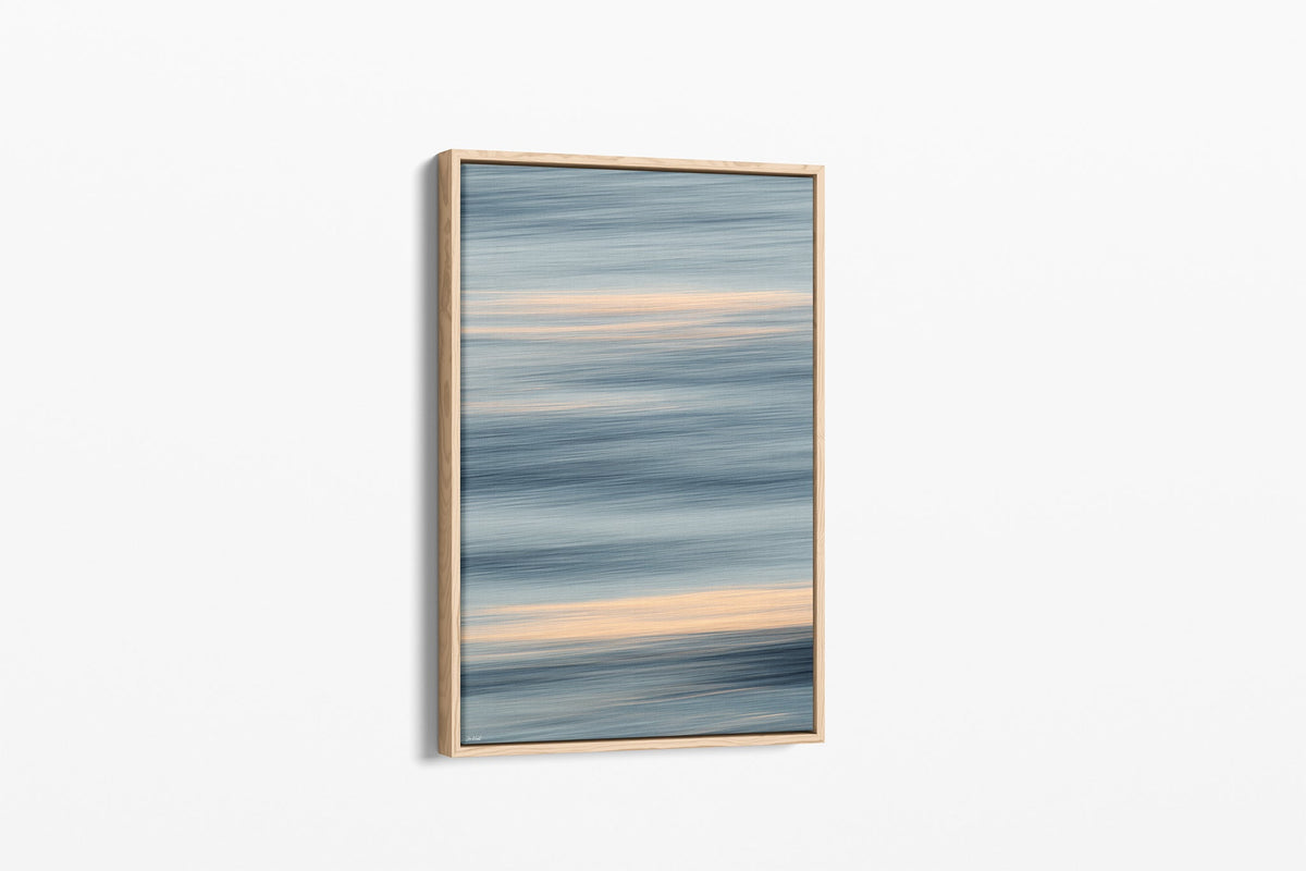 Quiet Tide print shown as a canvas in an oak float frame.