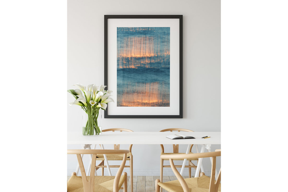 Copper Rain print shown framed in black.