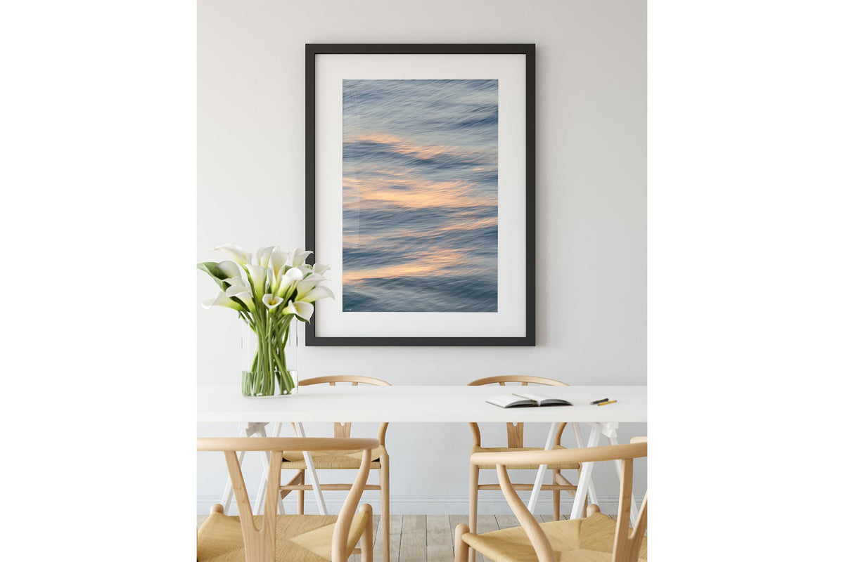 Peach Ripple print shown framed in black.