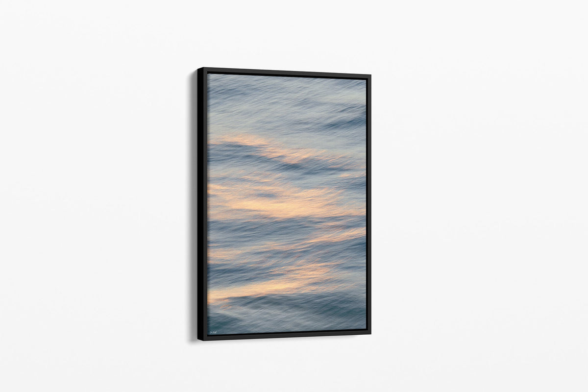 Peach Ripple print shown as a canvas in a black float frame.