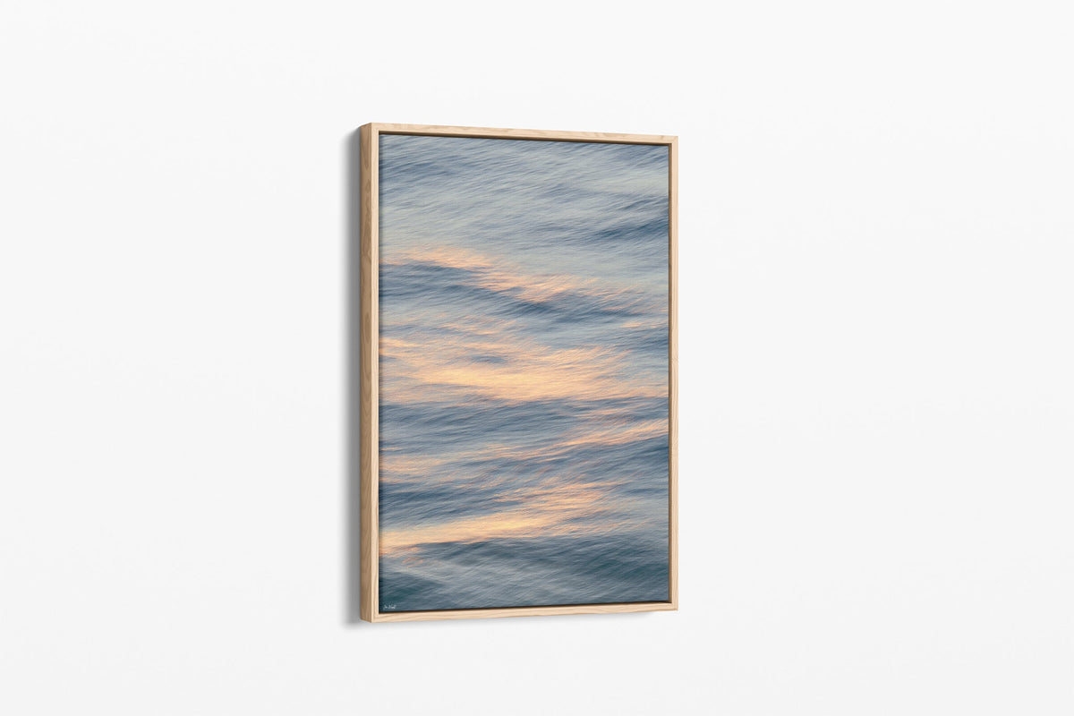 Peach Ripple print shown as a canvas in an oak float frame.