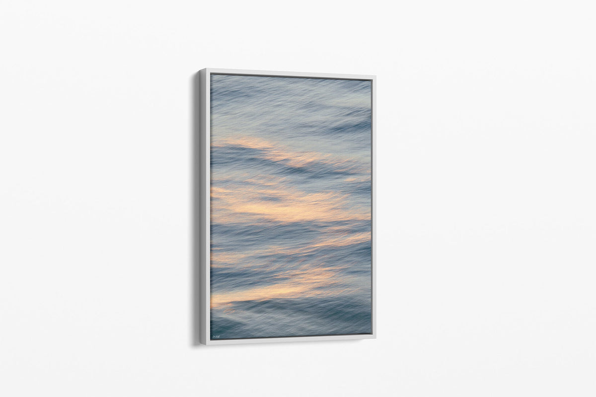 Peach Ripple print shown as a canvas in a white float frame.