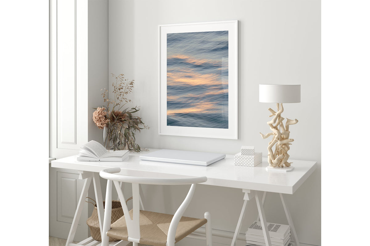 Peach Ripple print shown framed in white.