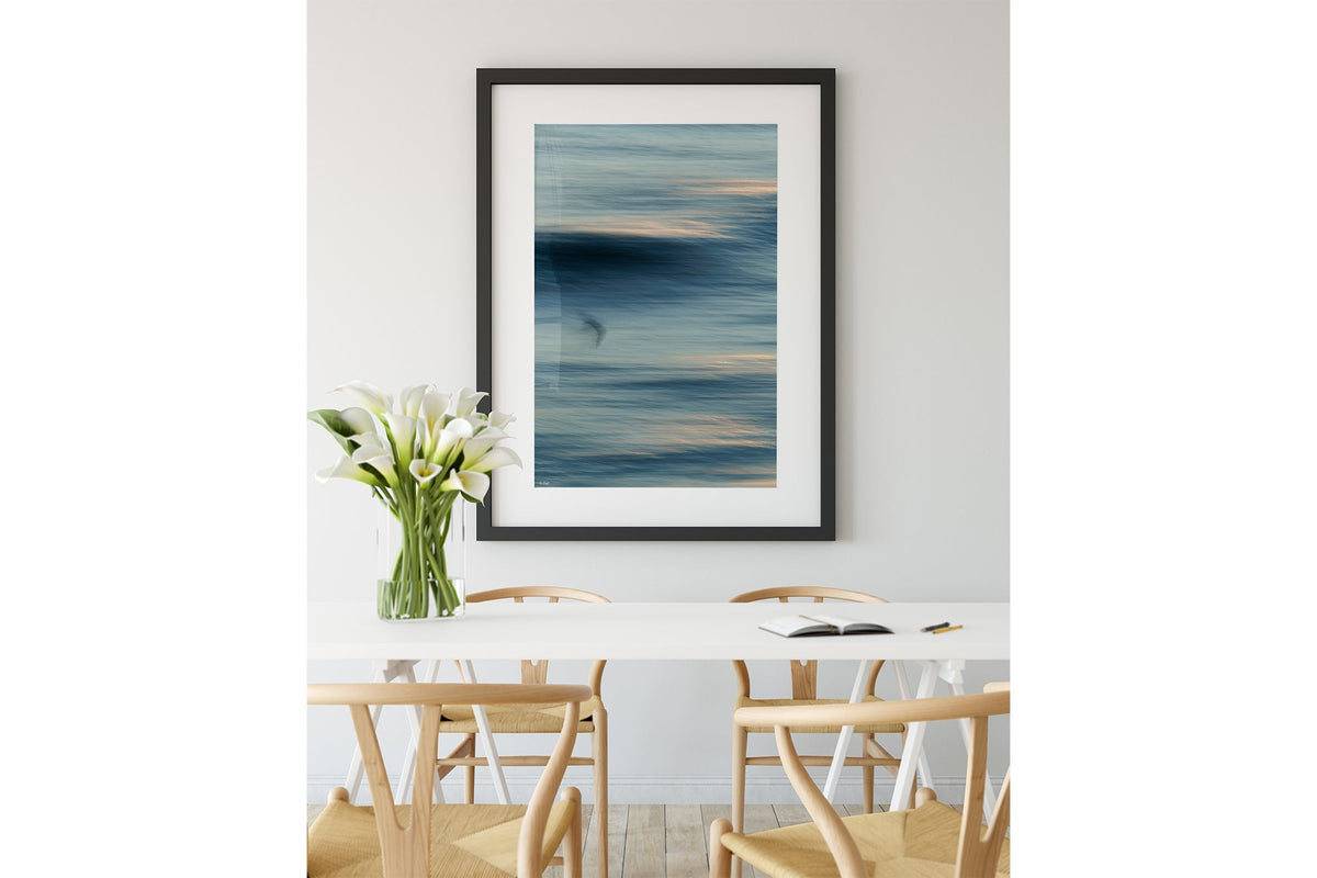 Gull Drift print shown framed in black.