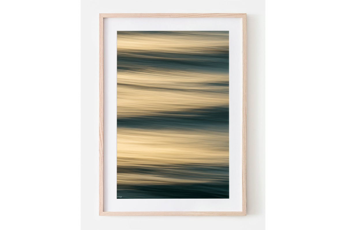 Honey Drift print shown framed in oak with a white mat.