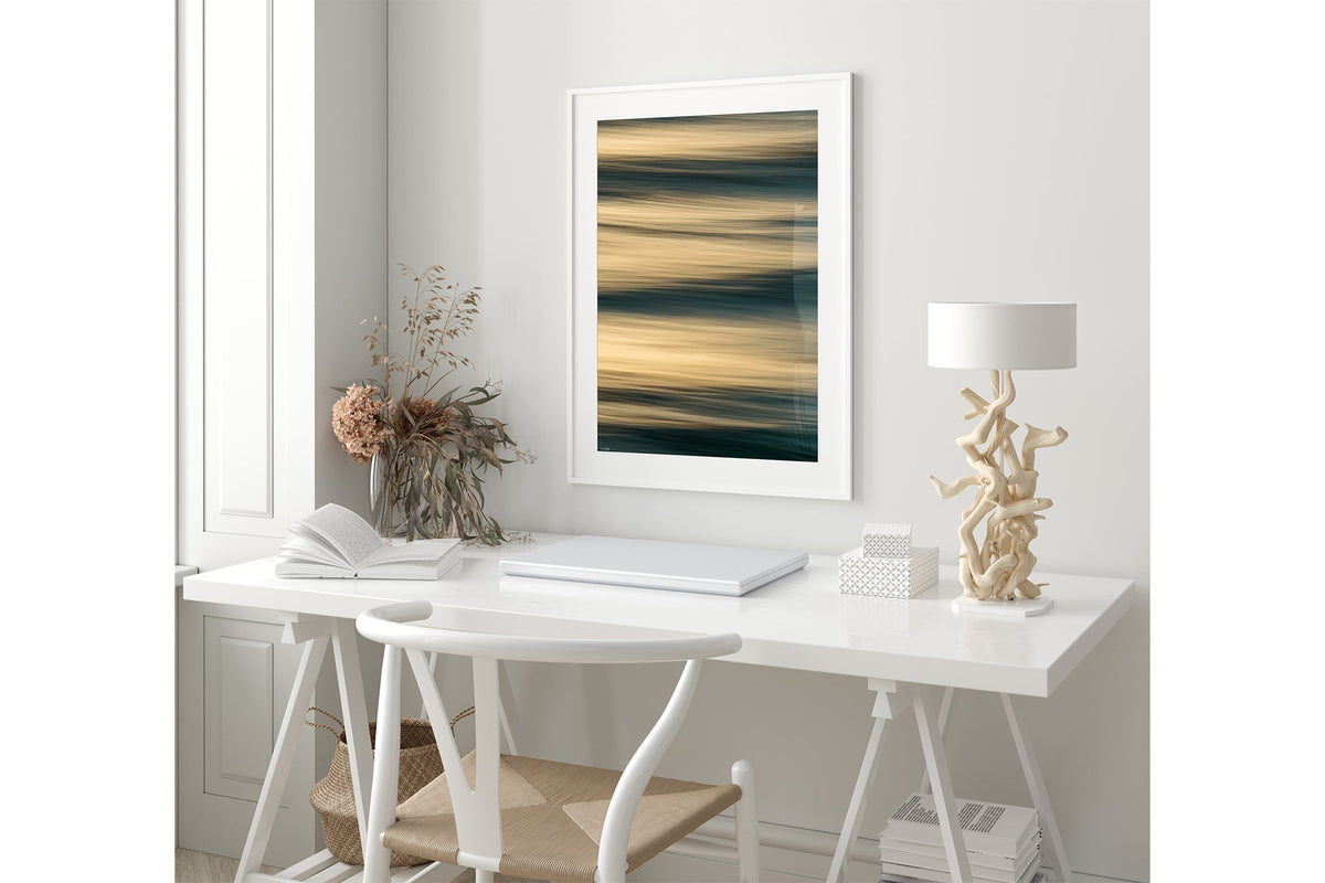 Honey Drift print shown framed in white.