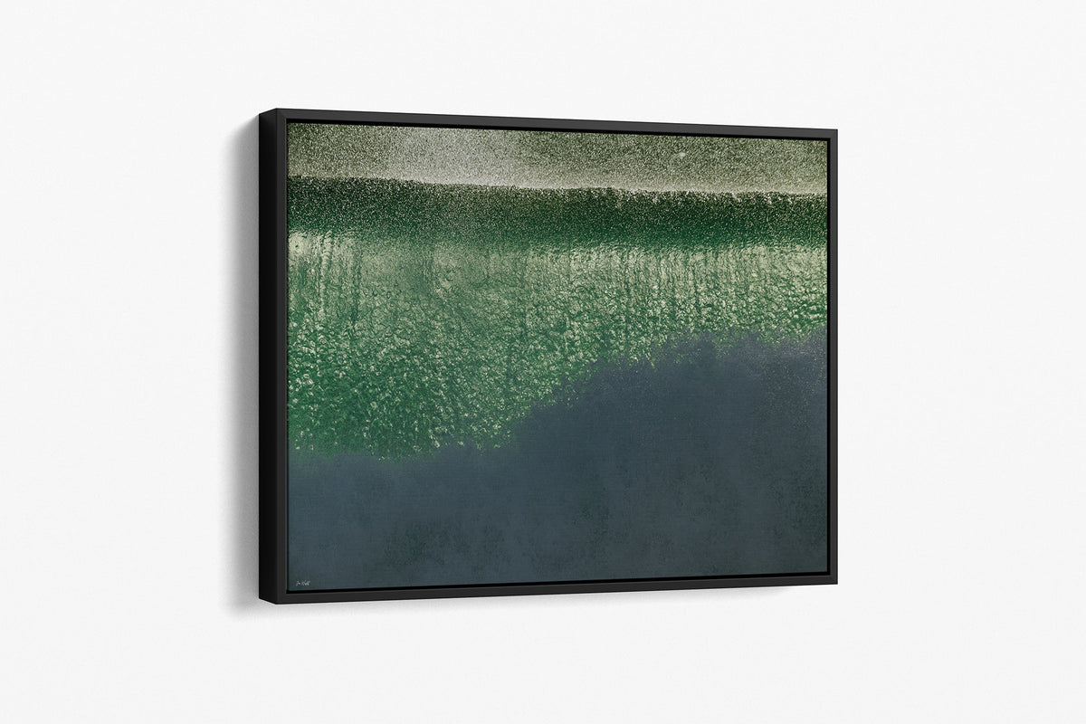 Green Cascade print shown as a canvas in a black float frame.