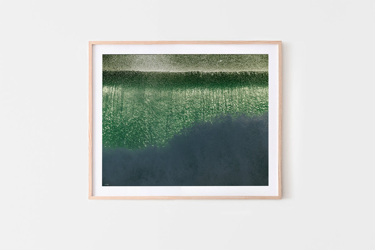 Green Cascade print shown framed in oak.