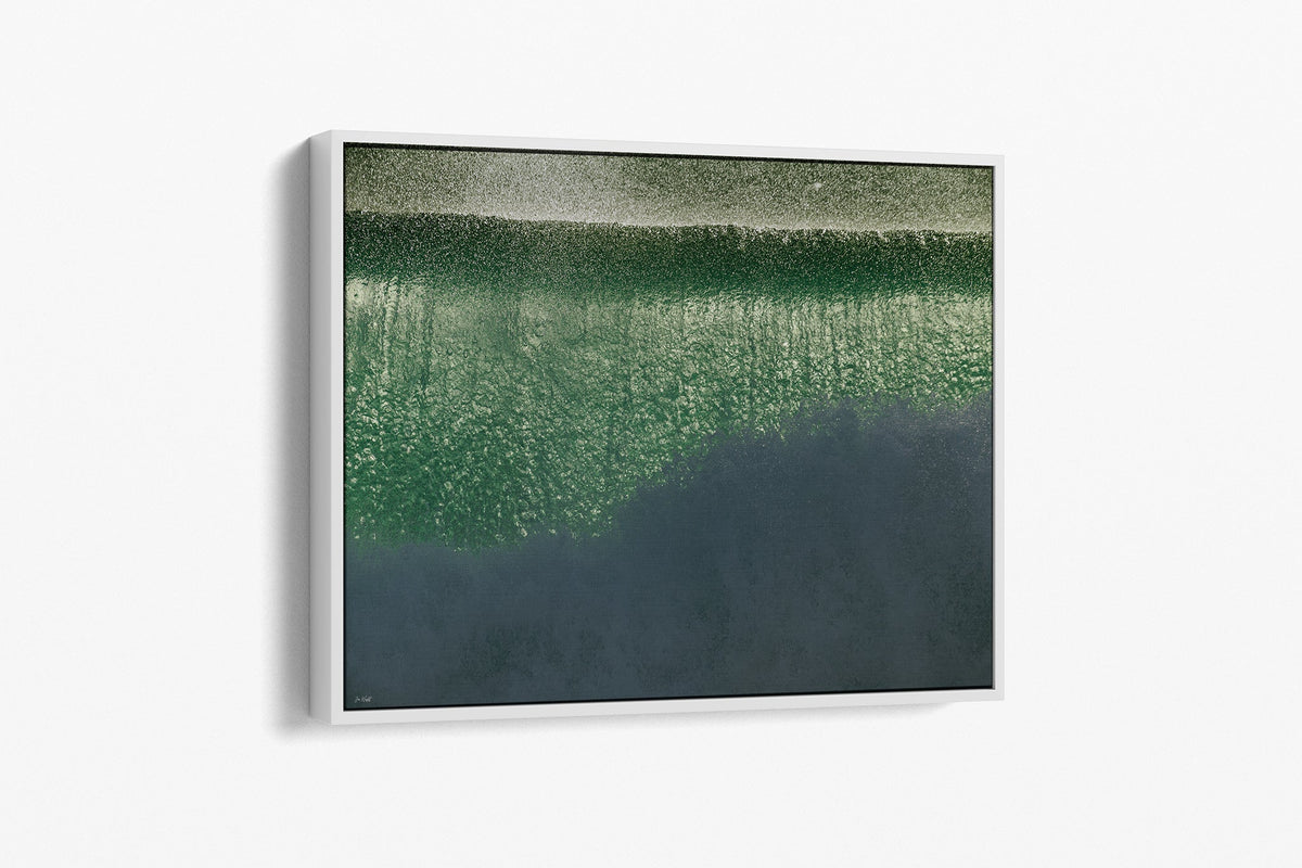 Green Cascade print shown as a canvas in a white float frame.