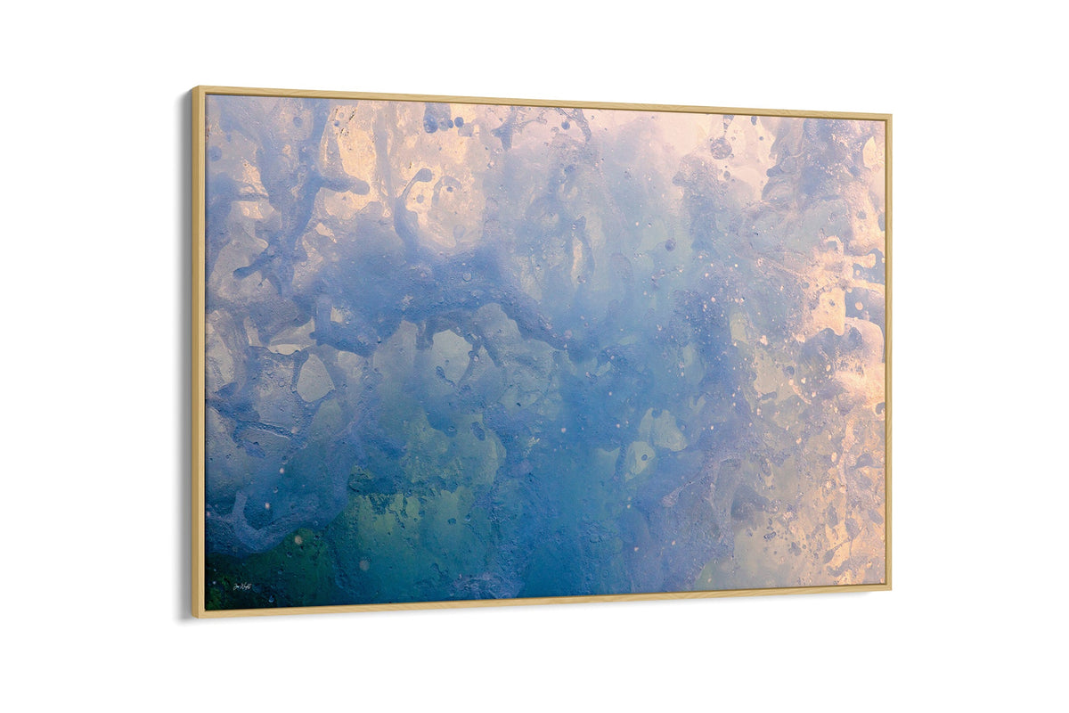 Coral Marble print shown as a canvas in an oak float frame.