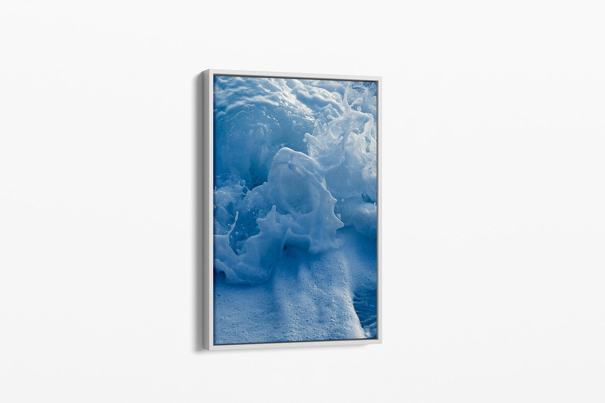 Ice Blue Foam print shown as a canvas in a white float frame.
