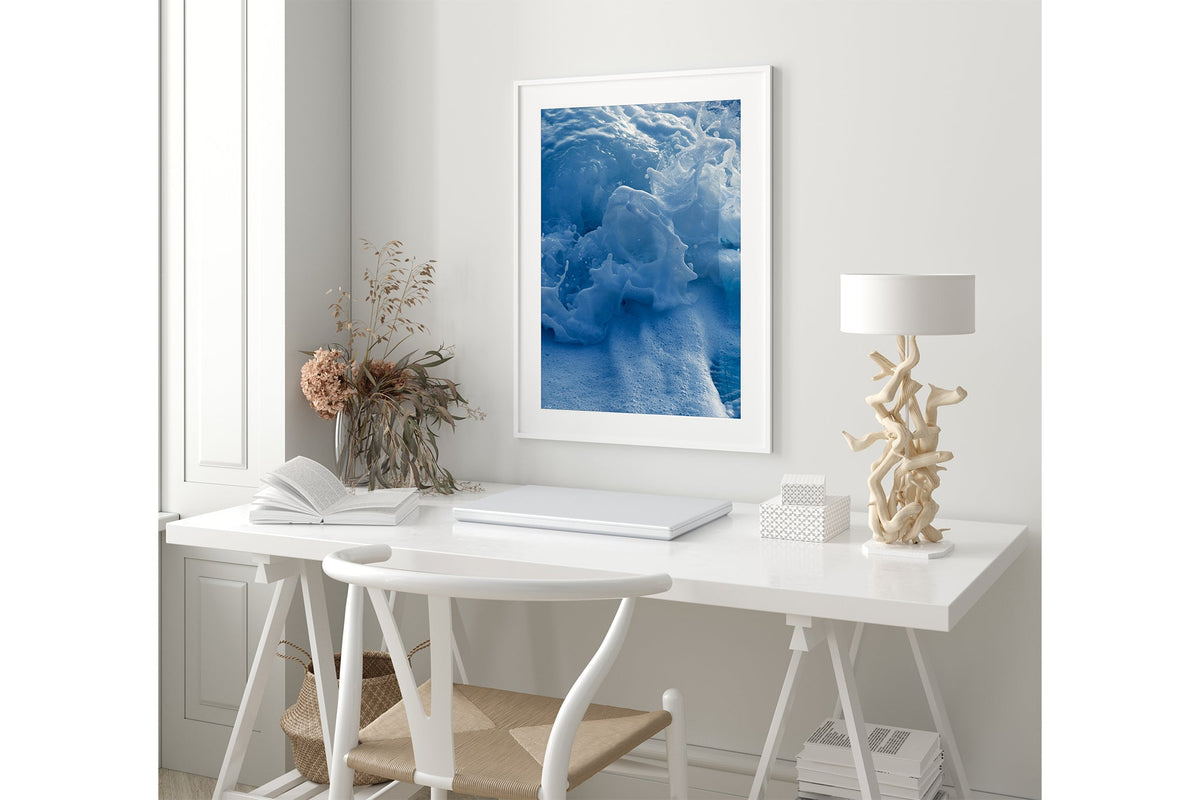 Ice Blue Foam print shown framed in white.