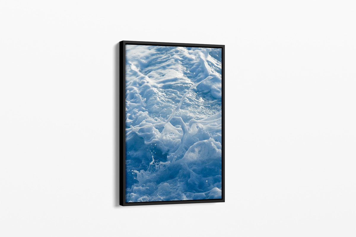 Blue Ribbon Foam print shown as a canvas in a black float frame.