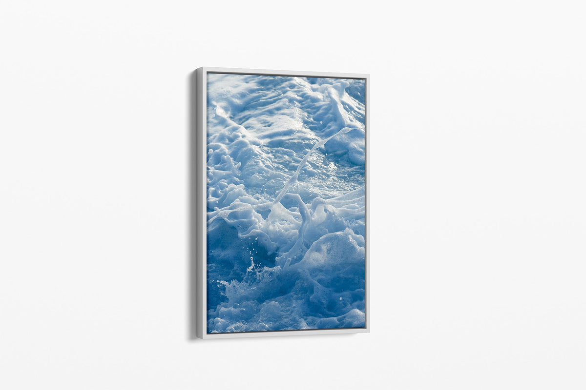Blue Ribbon Foam print shown as a canvas in a white float frame.
