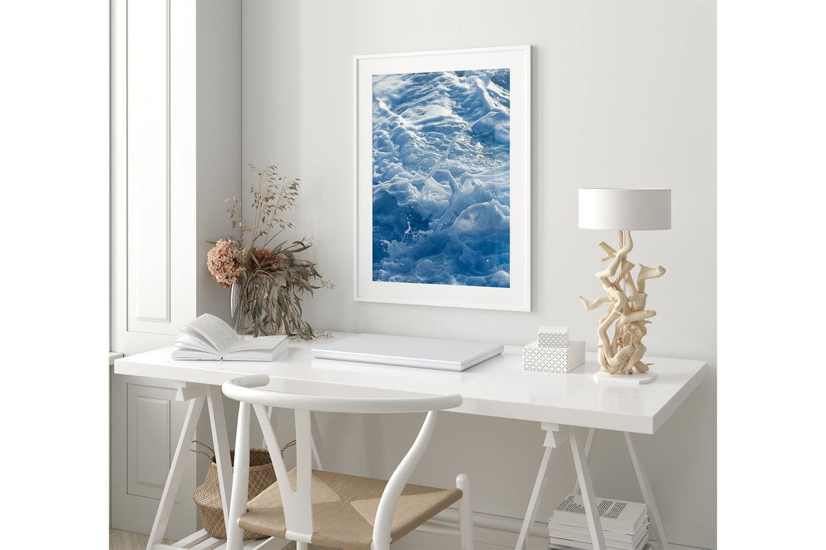 Blue Ribbon Foam print shown framed in white.