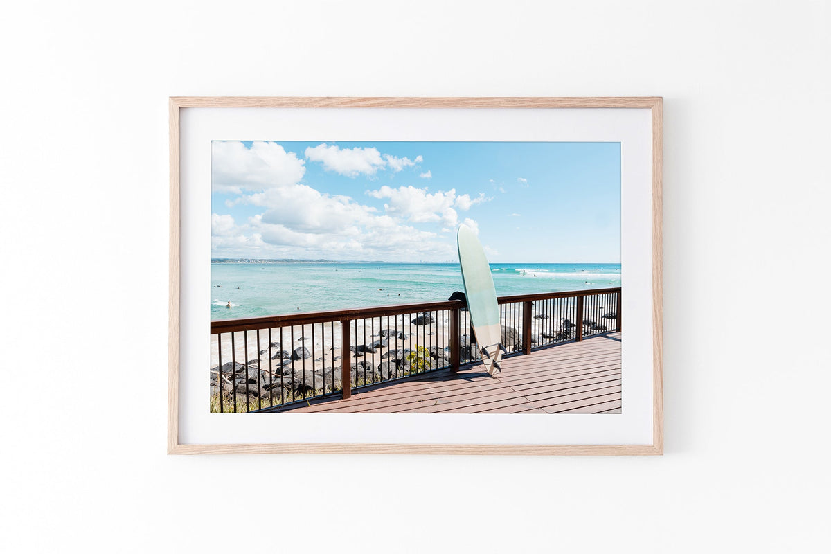 Boardwalk Break print shown framed in oak.