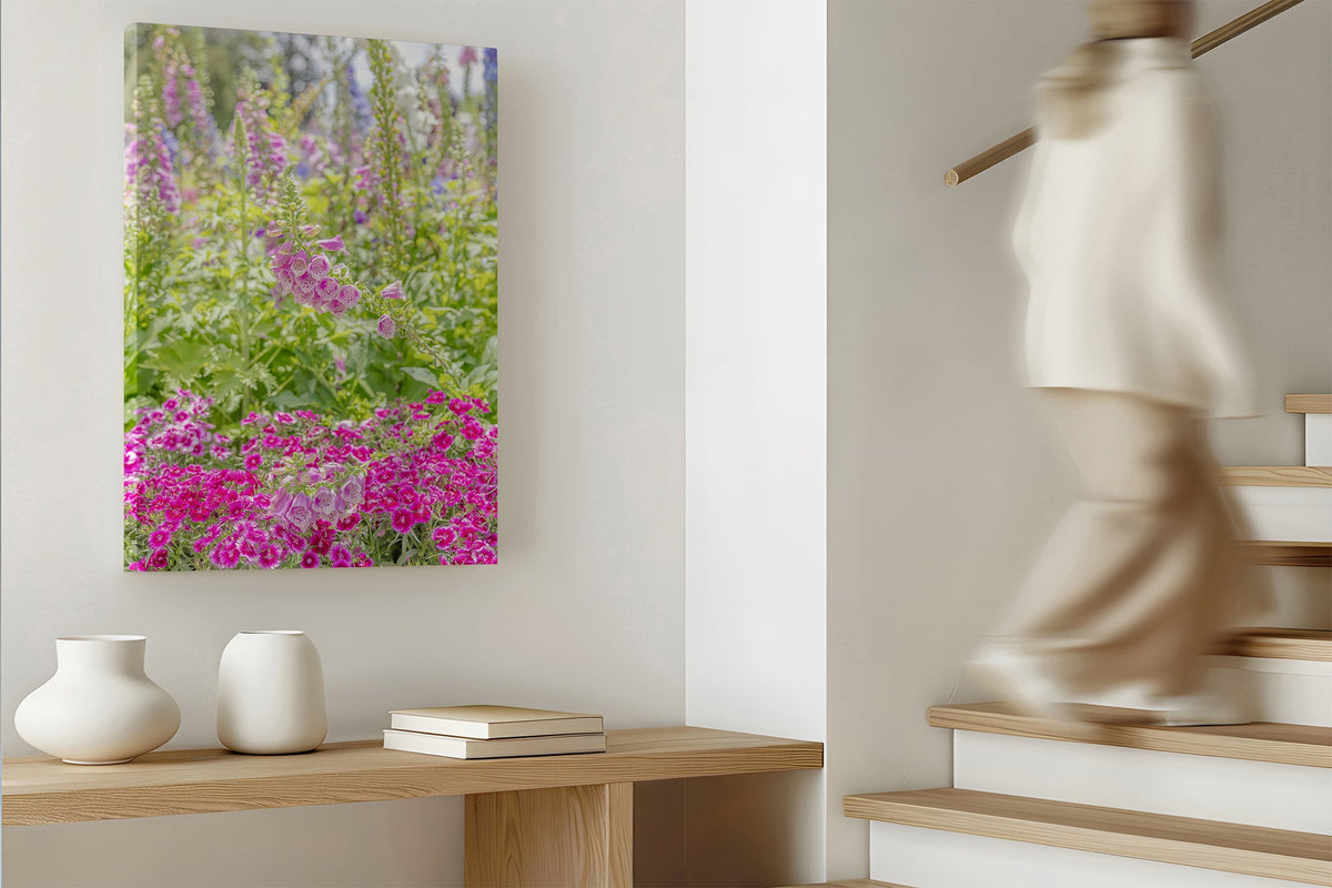 Foxglove garden print shown as a canvas print.