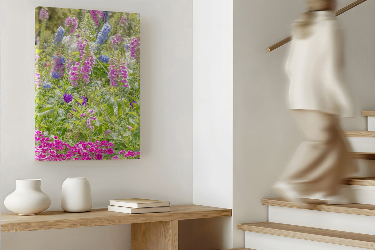 Cottage garden floral print shown as a canvas print.