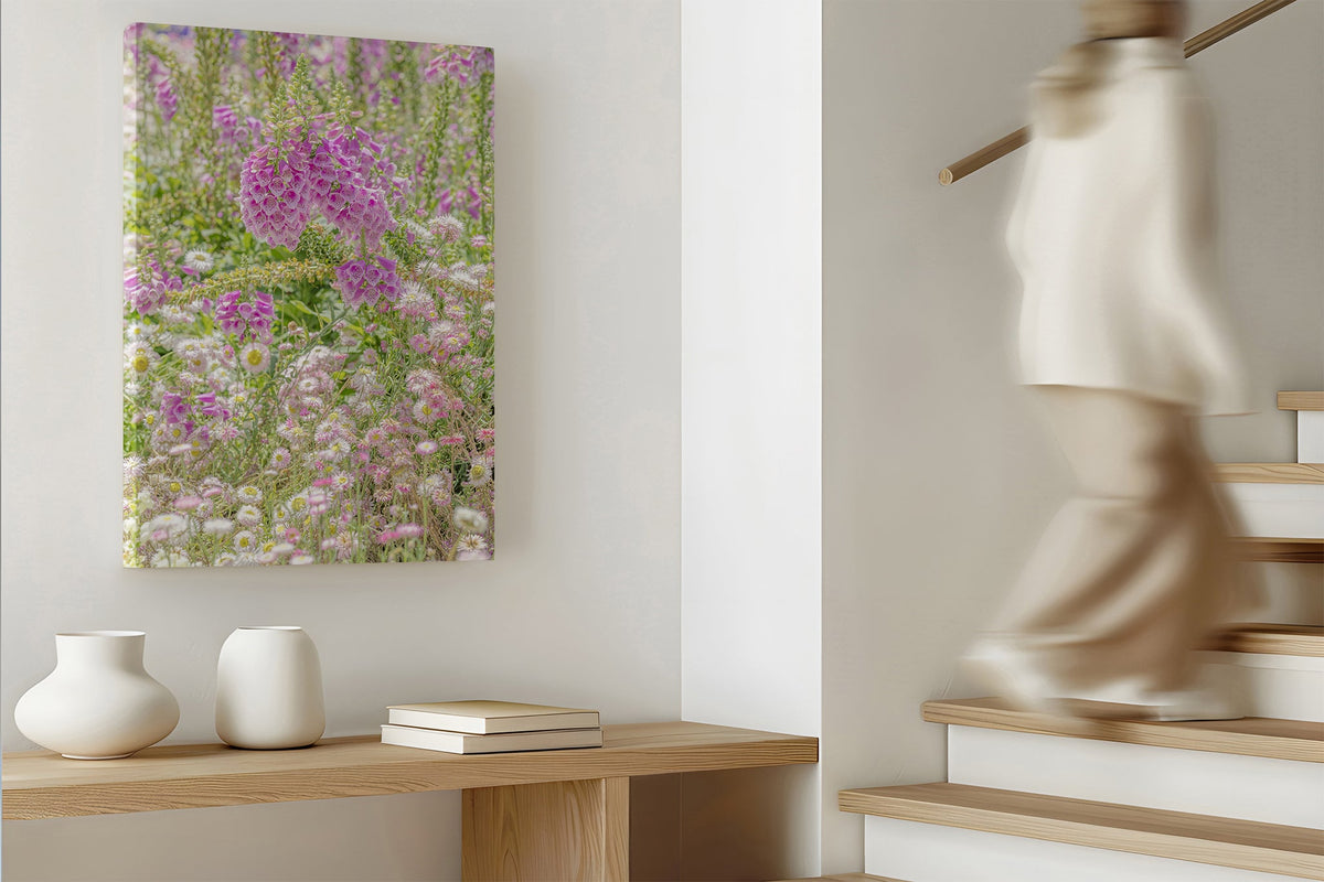 Foxglove meadow print shown as a canvas print.