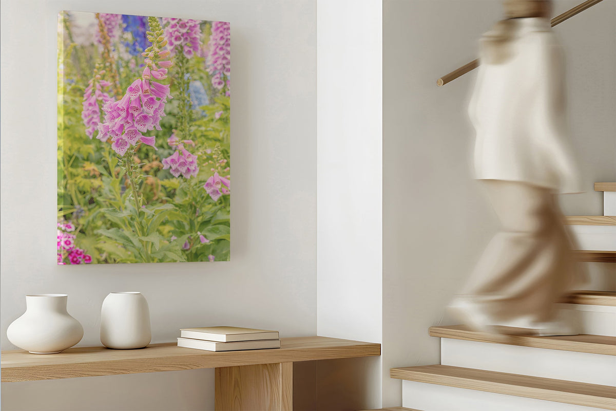 Foxglove light print shown as a canvas print.