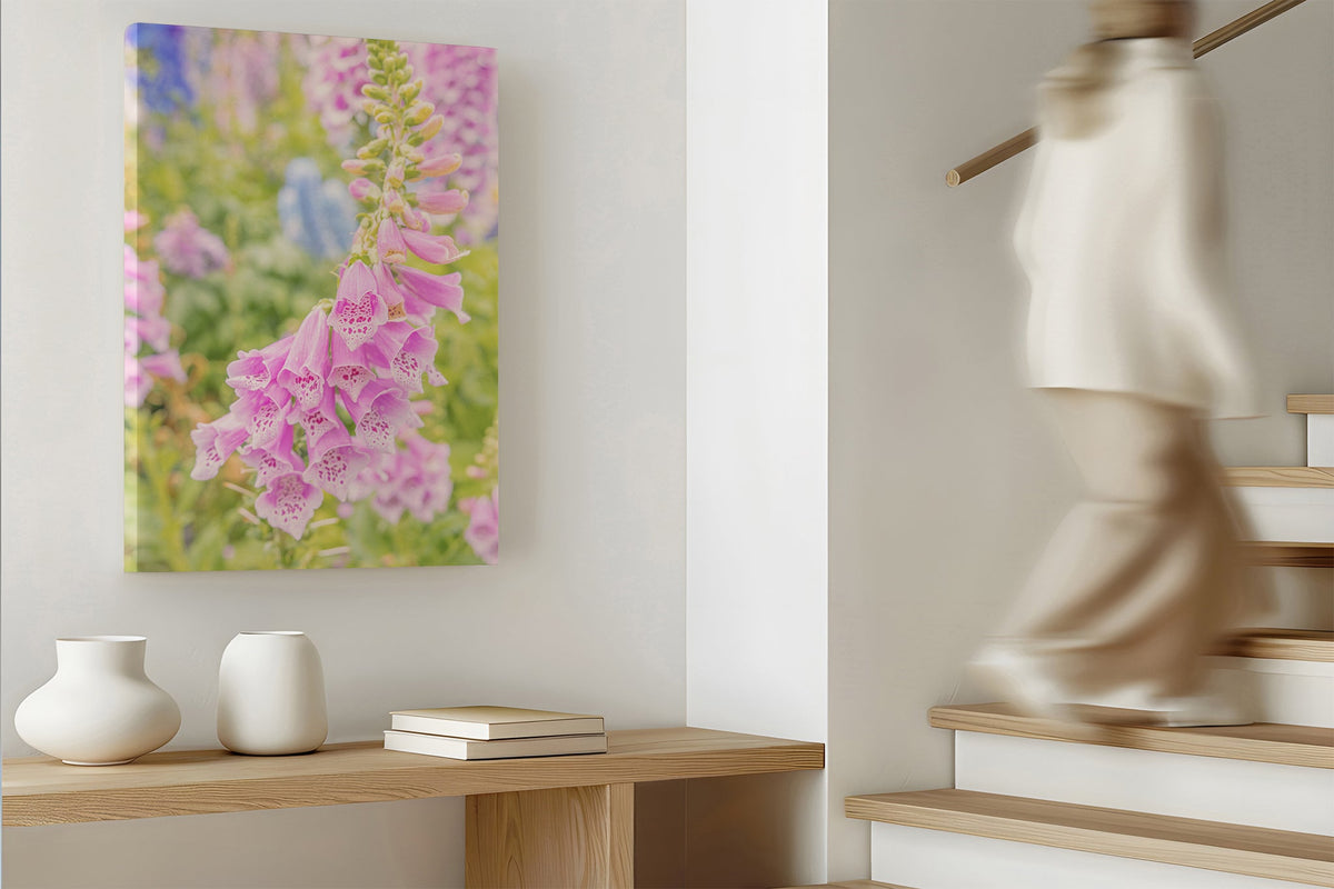 Cascading foxglove print shown as a canvas print.